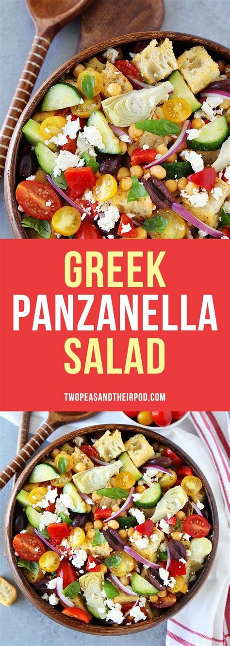 Greek Panzanella Salad Made With Cubes Of Crusty Bread Tomatoes
