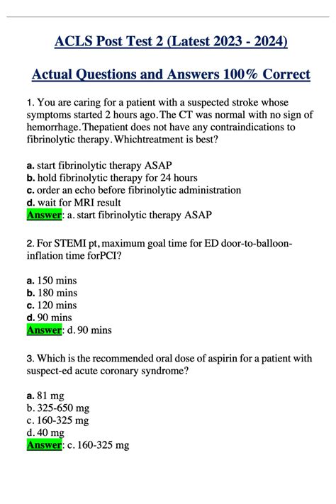 ACLS Post Test 2 (Latest 2023 - 2024) Actual Questions and Answers 100%