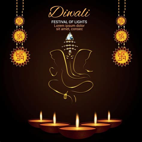 Diwali Festival Of Light Celebration Background With Golden Ganesha And