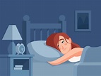Woman with insomnia or nightmare lying in bed at night background. Sle ...