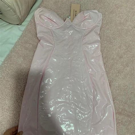 Oh Polly Pink Pvc Dress Strapless New With Tags Depop