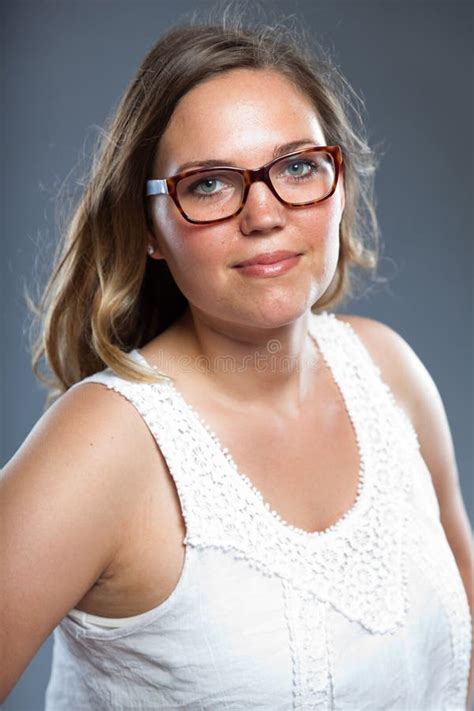 Pretty Woman With Long Brown Hair Wearing Glasses Stock Photo Image