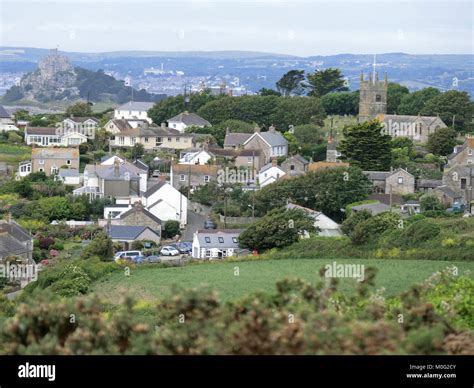 Perranuthnoe Village And St Michaels Mount In The Background Cornwall