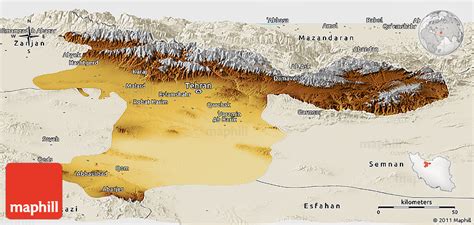 Shaded Relief Panoramic Map Of Iran Physical Outside