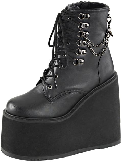 Demonia Womens Black Ankle Boots Lace Up Booties Bats Platform Wedges 5 1 2 Inch Wedge