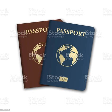 Two Realistic International Passports Id Passport For Identification Person Red And Blue