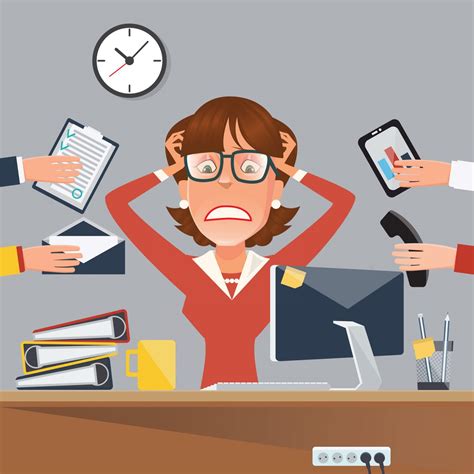Multitasking Stressed Business Woman In Office Work Place Vector