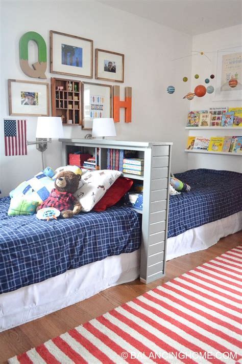 A boy's bedroom is the perfect place to let some creativity loose and showcase his unique personality. shared-boys-bedroom-34 #boysroom #kidsinterior #kidsdecor ...