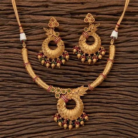 Antique Matte Gold Plated South Indian Necklace Set 202232 At Rs 1135