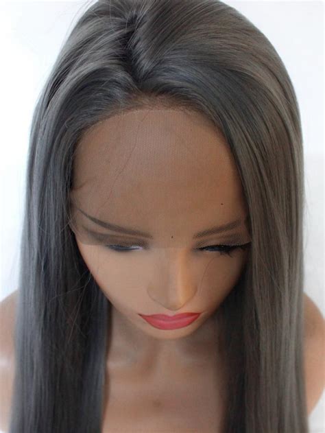 Dark Grey Long Straight Lace Front Wig Synthetic Wigs Babalahair