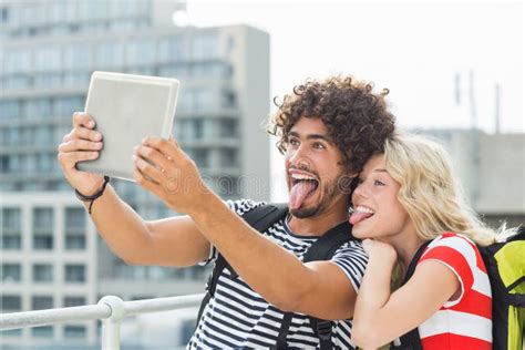 Young Couple Taking A Selfie With Digital Tablet Stock Image Image Of Leisure Digital 69800353