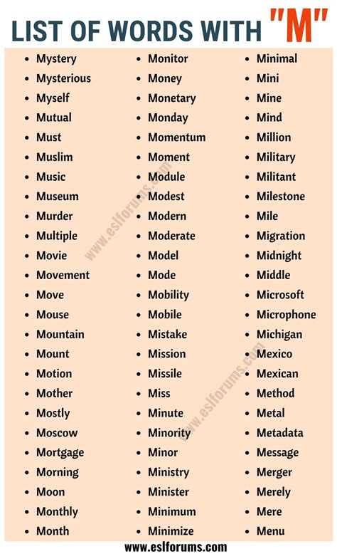 I've always enjoyed meeting new people and it comes naturally to me to maintain a lot of relationships. Words that Start with M | List of 150 Words Starting with ...