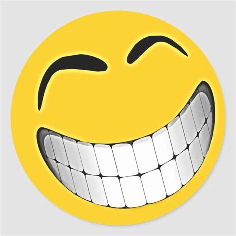 Yellow Big Grin Face Classic Round Sticker In 2021