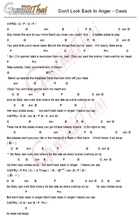 And so, sally can wait she knows it's too late as we're walking on by her soul slides away but don't look back in anger i heard you say. คอร์ด Don't Look Back In Anger Oasis | คอร์ดเพลง กีตาร์ ...