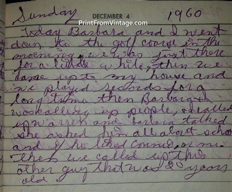 miss norma s diary december 4 1960 then we called up this other guy that was 20 years old
