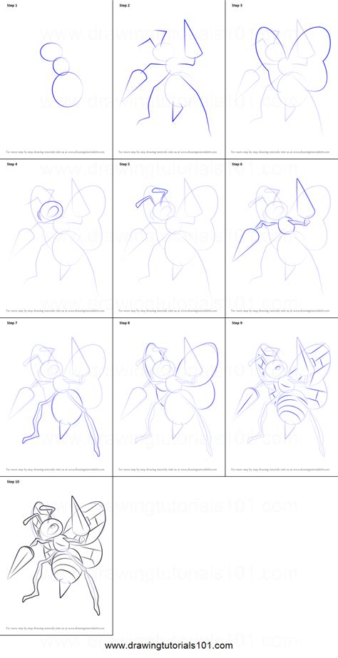 How To Draw Beedrill From Pokemon Printable Step By Step Drawing Sheet
