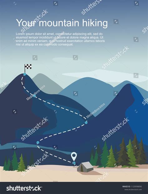 Hiking Route Infographic Layers Of Mountain Landscape With Fir Trees