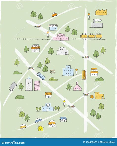 Hand Drawn Cute Sketch Map In Color Stock Vector Illustration Of