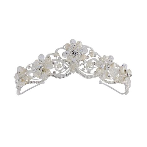 Adelina Silver Pearl Wedding Tiara Crystal Bridal Accessories