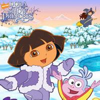 Dora te dará el boleto y empezará a sacar imágenes de su caja. Juego de Dora salva a la Princesa de la nieve - Juegos Dora