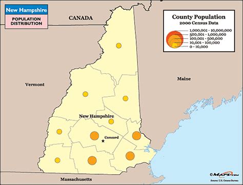 New Hampshire Population Distribution Map By From