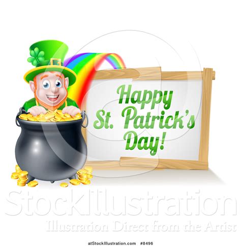 Vector Illustration Of A Leprechaun With A Pot Of Gold At The End Of A