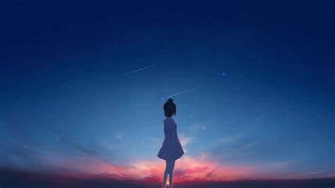 Anime Girl Watching Shooting Star Alone Live Wallpaper Wallpaperwaifu