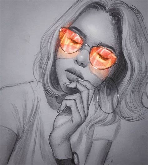 Sunglasses A Sketch Drawing Aesthetic Drawing Girl With Sunglasses Colored Pencils