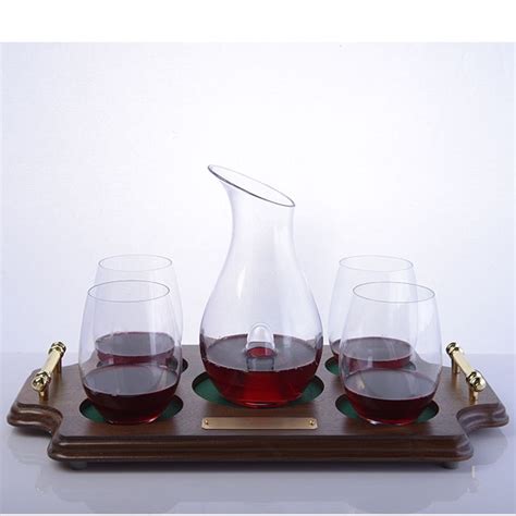 Personalized Riedel O Series Single Decanter And Stemless Glasses Wood