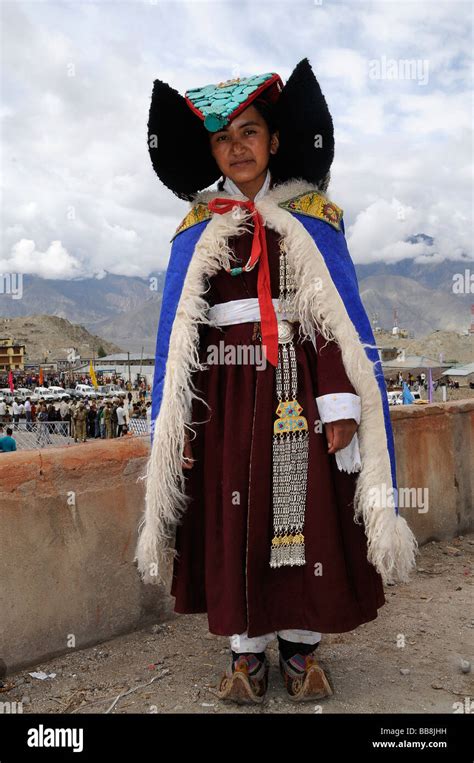 Ladakhi Woman Wearing A Traditional Costume With A Perak Headdress With