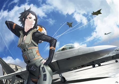 Anime Anime Girls F 22 Raptor Short Hair Jet Fighter Ace Combat