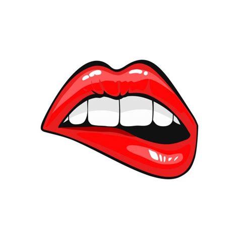 Female Tongue Liking Glossy Lips Vector Illustration Isolated On White