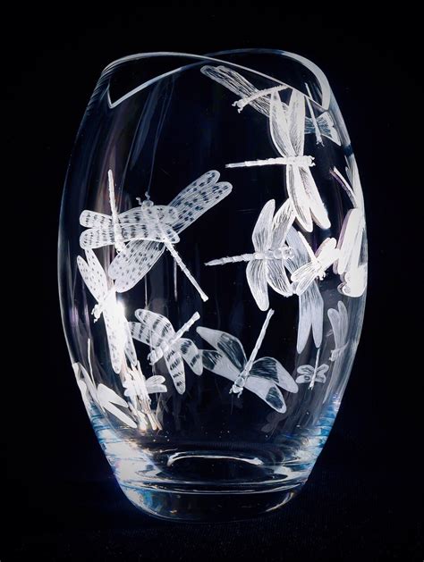 Dragonflyvase Dragonflies Vase Engraved Etched Etsy