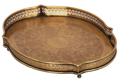 Floral Carved Traditional Brass Tray Exotic India Art