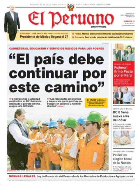 Newspaper El Peruano Peru Newspapers In Peru Fridays Edition