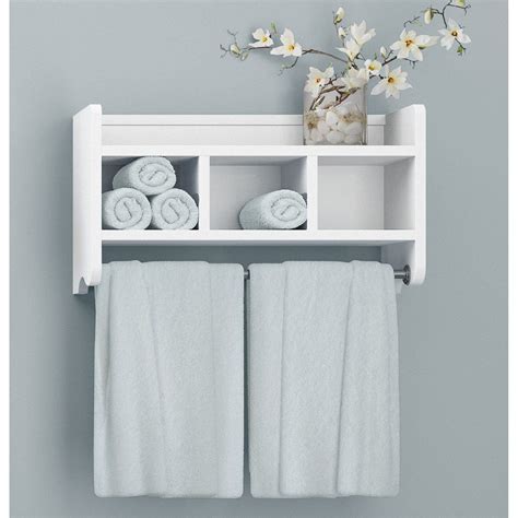 Small White Bathroom Shelf With Towel Bar Everything Bathroom