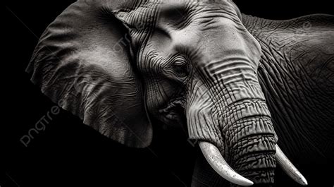 Esta Es La Cabeza De Un Elefante En Blanco Y Negro Sobre Un Fondo Negro