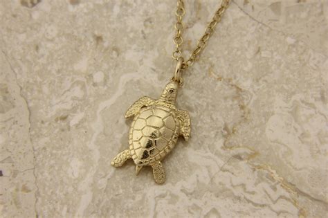 Solid Gold Turtle Pendant Gold Sea Creature Pendant