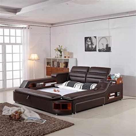 Real Genuine Leather Bed Frame Massage Soft Beds Home Bedroom Furniture