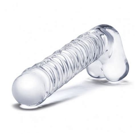 Glas 8 Realistic Ribbed Glass Dildo With Balls Sex Toys At Adult Empire