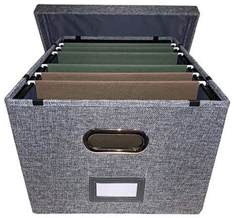 Decorative Linen Hanging File Box With Handles Metal Brackets For