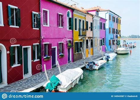 Burano Island The Waterfront Of Burano Colorful Houses Editorial