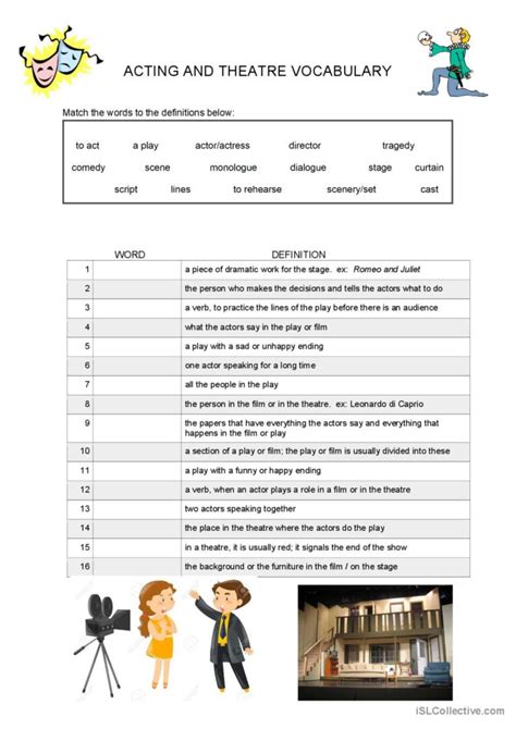 Acting Theatre And Film Vocabulary Deutsch Daf Arbeitsblätter Pdf And Doc