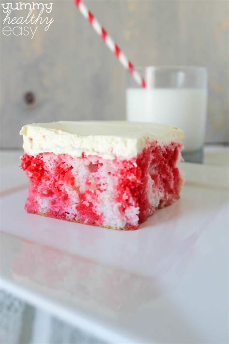 This sensational strawberry poke cake only takes 15 minutes of prep and six ingredients to make. Skinny {Low Fat} Cherry Poke Cake - Yummy Healthy Easy