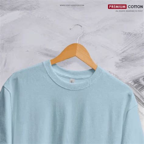Buy Solid Cotton Cyan Blue Premium T Shirt Online Foxy Lifestyle