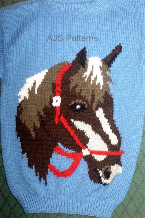 Pdf Knitting Pattern Horse Horses Head Motif Sweater In Etsy
