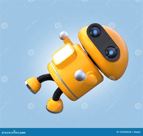 Cute Orange Robot Is Floating In The Air Stock Illustration