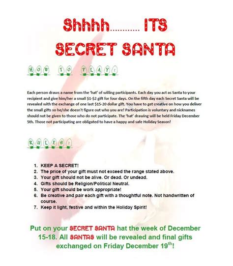 An Advertisement For The Secret Santa Clause In December With