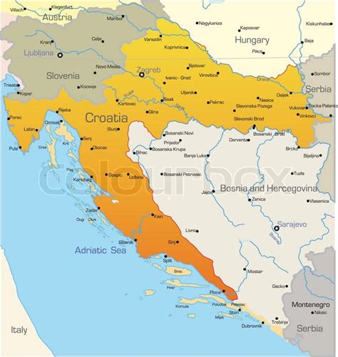 Republika hrvatska) er et land i europa som grenser mot adriaterhavet i sørvest, slovenia i nordvest, ungarn i nord samt serbia. Abstract vector color Karte von Kroatien Land ...