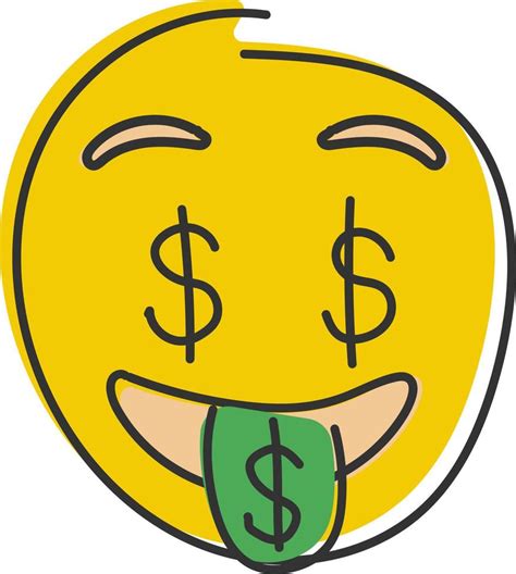 Dollar Eyes Emoji Money Face Emoticon With Green Tongue Hand Drawn